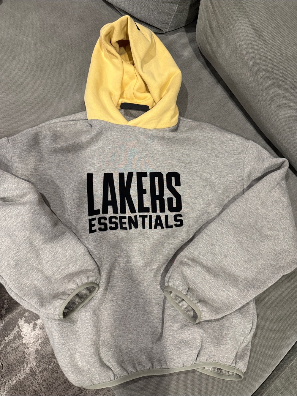 Lakers Essentials Gray Sweatshirt with Yellow Hood. Runs Big.